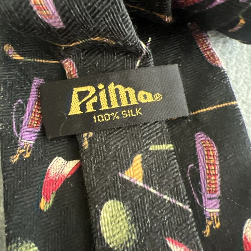 Prima Silk‎ Tie Men's Golf Balls Clubs Flags Fathers Day Black Colorful Career